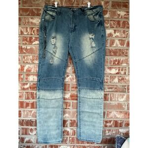 Caliber Men CDMG Acid Washed Y2K Hip Hop Jeans 38x34 Distressed Side Zip Pocket